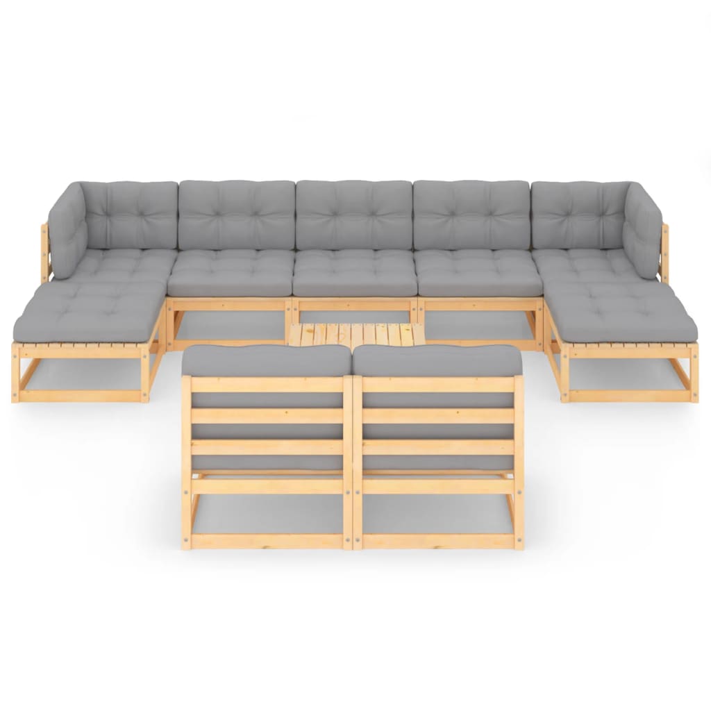 10-tlg. Garten-Lounge-Set mit Kissen Kiefer Massivholz